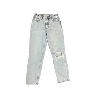 Abercrombie & Fitch Distressed Straight Leg High Rise Mom Jeans SZ 26 Grunge 90s